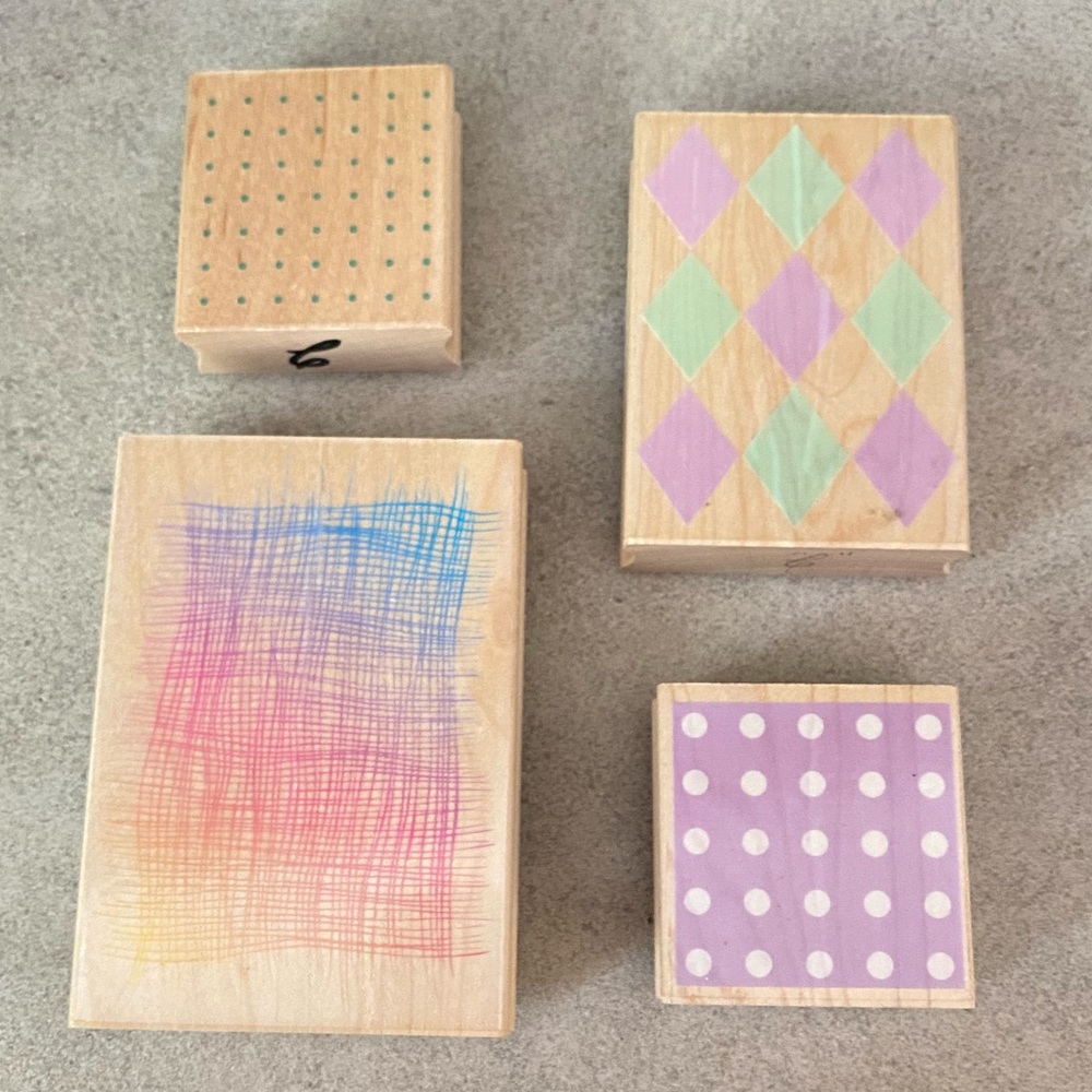 Set of 4 Wood Block Rubber Stamps Patterns Dots